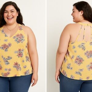 Zenobia Yellow Floral Sleeveless Top 1X NWT